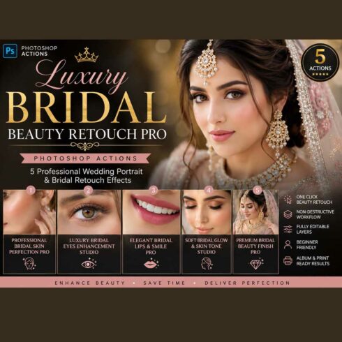 Luxury Bridal Beauty Retouch Pro Photoshop Actions cover image.