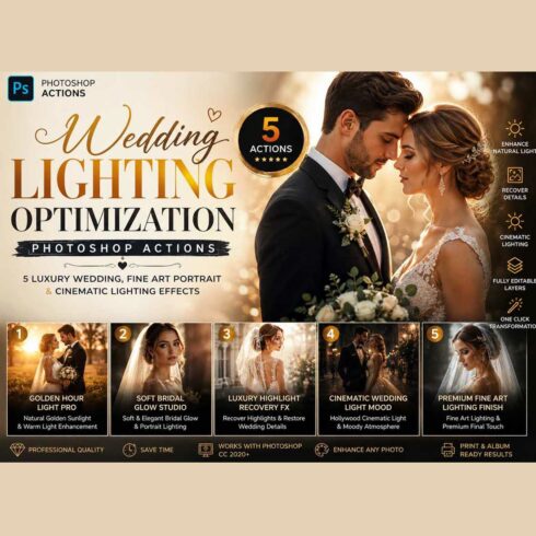 Wedding Lighting Optimization Photoshop Actions cover image.