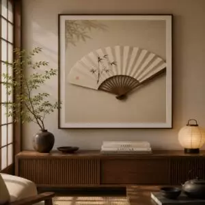 Japanese Bamboo Fan Wall Art Printable | Zen Wabi Sabi Decor | Neutral Japanese Digital Download | Minimalist Home Print cover image.