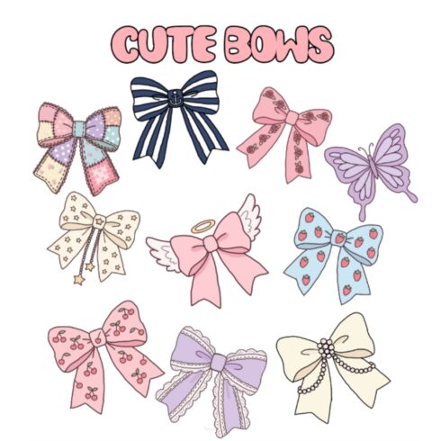 Cute Coquette Bows PNG Clipart Bundle, Aesthetic Pastel Ribbon Graphics cover image.