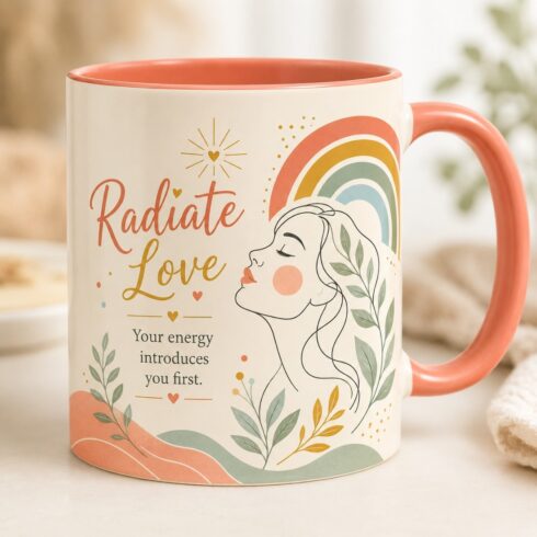 Colorful Inspirational Feminine Quote Mug Mockup Duo|Modern Feminine Ceramic Mug Mockup Duo cover image.