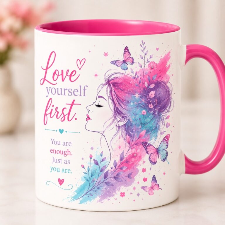 Modern Feminine Self-Love Butterfly Mug Mockup Pair|Modern Women's Empowerment Mug Mockup Pair cover image.