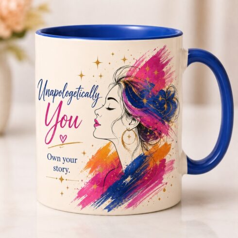Vibrant Colorful Modern Women's Inspirational Empowerment Mug Mockup Pair cover image.