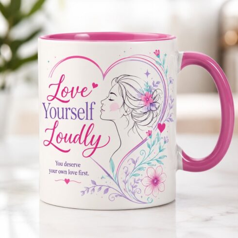Inspirational Women's Gift Mug Mockup Pair|Elegant Feminine Line Art Mug Mockup Set cover image.