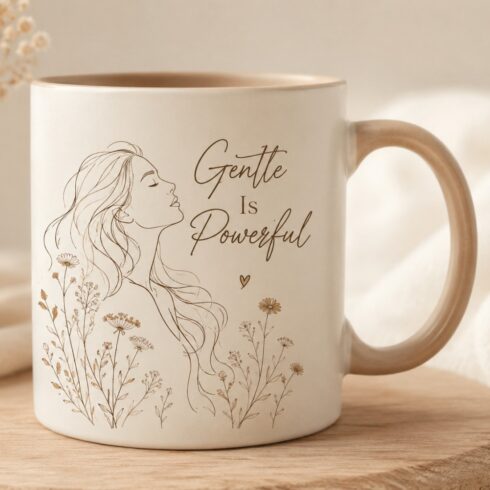 Minimal Coffee Mug Mockup Pair |Feminine Line Art |Self-Care Design | Blush, Cream & Black cover image.