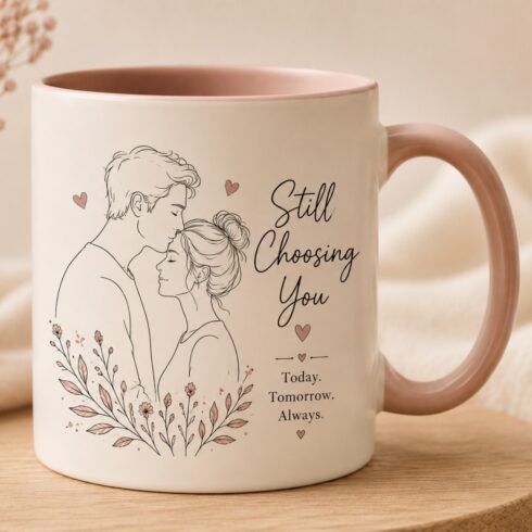 Modern Romance Mug Mockup Pair | Romantic Typography | Minimal Line Art Couple |Couple Gift Design cover image.