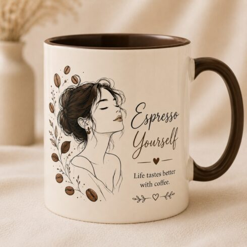 Modern Minimal Line Art Mug Mockup Pair |Self-Care Mug Mockup Pair |Inspirational Feminine Line Art cover image.