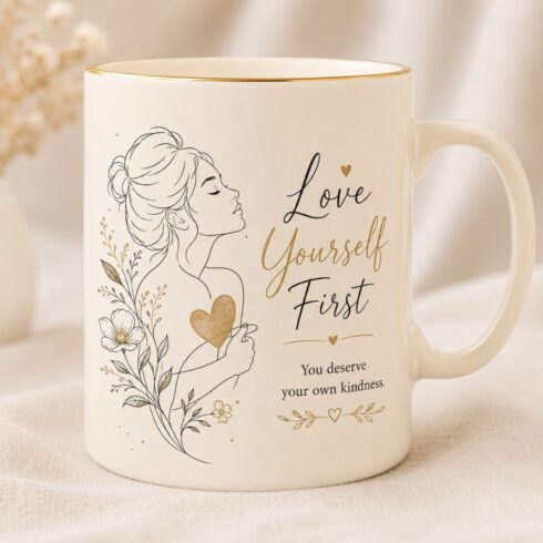 Elegant Female Line Art Mug Mockup Pair |Minimalist Self-Love Mug Mockup Pair cover image.