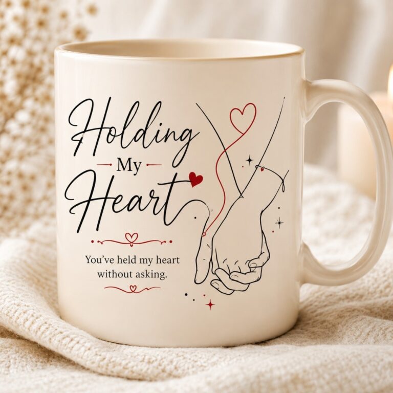 Hand In Hand | Romantic Couple Mug Mockup Pair | Holding Hands Line Art | Wildflowers | Minimalist red, Cream & Black cover image.