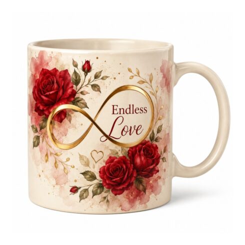 Luxury Endless Love Coffee Mug Mockup pair|Timeless Love Rose Mug Mockup Bundle|Forever Together Infinity Heart Mug Mockup Set cover image.