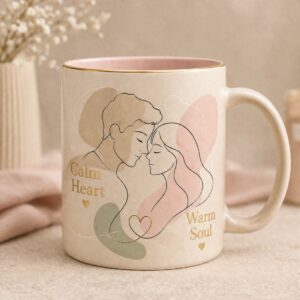 Modern Scandinavian Mug Mockup pair| Soft Neutral Love Collection| Abstract Line Art Ceramic Mug cover image.