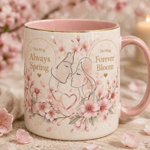 Cherry Blossom Collection | Always Spring & Forever Bloom | Romantic Couple Mug Mockup Pair|Timeless Blossom Collection cover image.