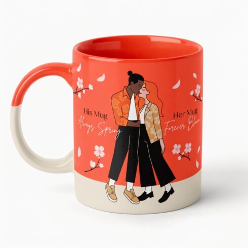 Romantic Couple Mug Mockup Pair |Love in Full Bloom – Cherry Blossom Gift Mug|His & Her Cherry Blossom Mug Pair cover image.