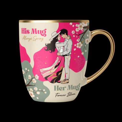 Love in Full Bloom || His & Hers Spring Mug Mockup Pair| Romantic Couple Mug Mockup Pair cover image.