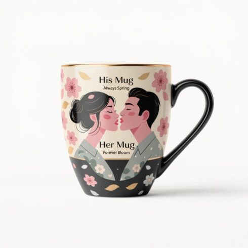 Romantic Cherry Blossom Mug Mockup Pair |Eternal Blossom | His & Hers Romantic Mug Mockup cover image.
