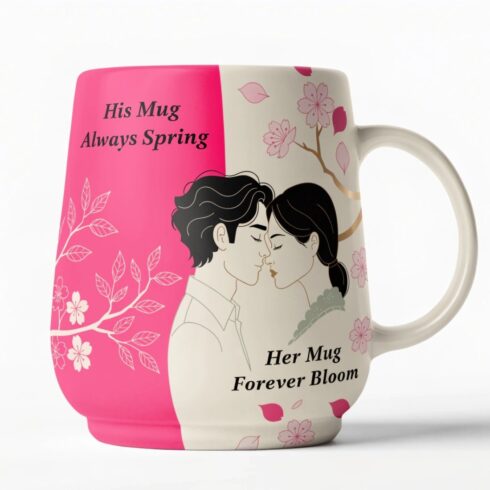 Cherry Blossom Love | Always Spring & Forever Bloom Couple Mug Mockup Pair cover image.