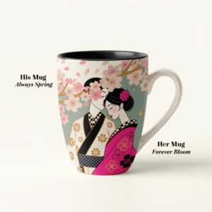 Cherry Blossom Collection | Always Spring • Forever Bloom | Romantic Floral Couple Mug Mockup | Elegant Wedding & Anniversary Gift Design cover image.