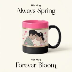 Cherry Blossom Collection | Always Spring • Forever Bloom | Romantic Floral Couple Mug Mockup | Elegant Wedding & Anniversary Gift Design cover image.