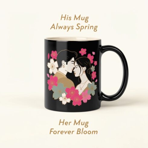 Cherry Blossom Collection | Always Spring ⢠Forever Bloom | Romantic Floral Couple Mug Mockup | Elegant Wedding & Anniversary Gift Design cover image.