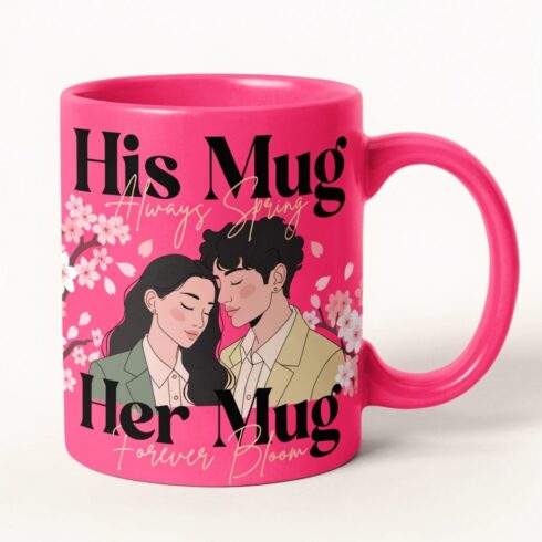 Cherry Blossom Collection | Always Spring ⢠Forever Bloom | Romantic Floral Couple Mug Mockup | Elegant Wedding & Anniversary Gift Design cover image.