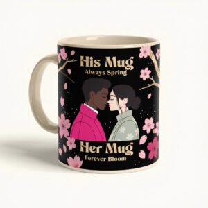 Cherry Blossom Collection | Always Spring • Forever Bloom | Romantic Floral Couple Mug Mockup | Elegant Wedding & Anniversary Gift Design cover image.