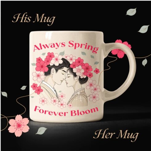 Romantic Floral Couple Mug Mockup Pair | Elegant Wedding & Anniversary Gift Design|Love in Bloom cover image.