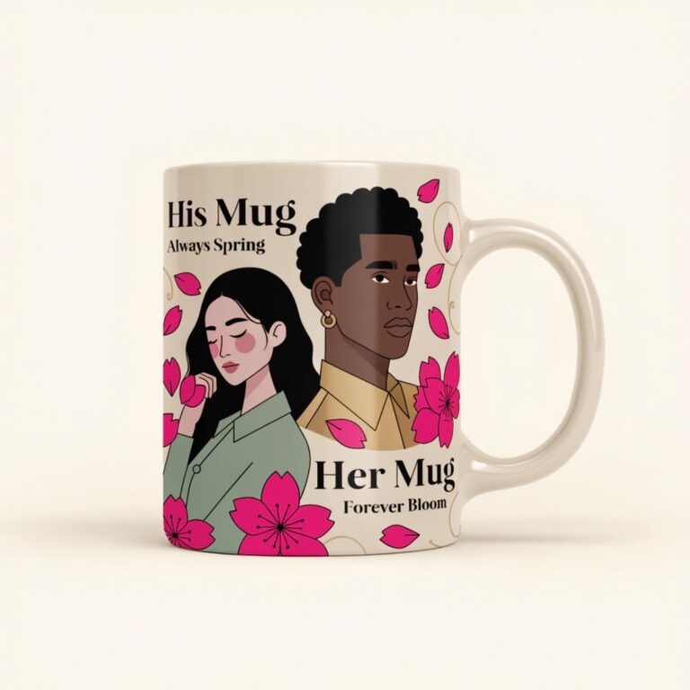 Forever Blooming Love | Cherry Blossom Mug Mockup Pair|Romantic Floral Couple Mug Mockup | Elegant Wedding & Anniversary Gift Design cover image.