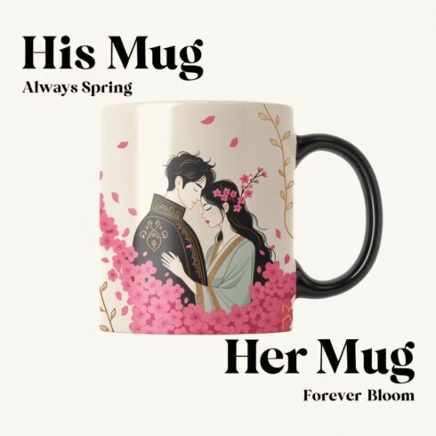 Elegant Romantic Couple Mug Mockup Pair|| Romantic Floral Couple Mug Mockup | Elegant Wedding & Anniversary Gift Design cover image.
