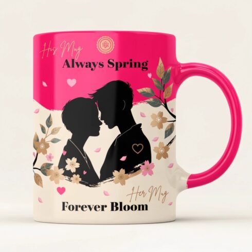 Elegant Romantic Soulmates Forever Blooming Love Mug Mockup | Cherry Blossom Mug Mockup pair| cover image.