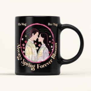 Love in Bloom | Cherry Blossom Floral Mug Mockup Pair|Elegant Wedding & Anniversary Gift Design cover image.