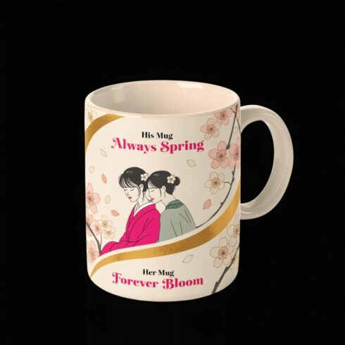 Romantic Floral Couple Mug Mockup pair| Elegant Wedding & Anniversary Gift Design cover image.