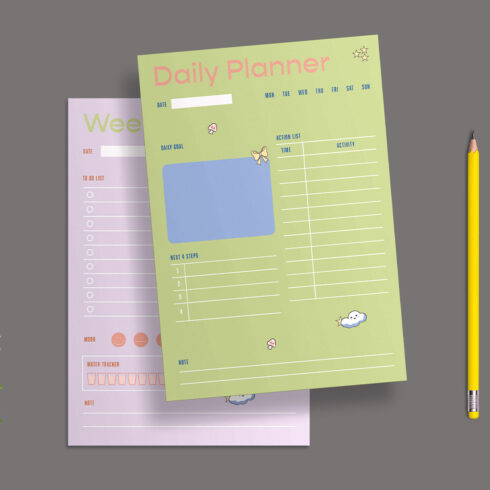 Daily and Weekly Planner Templates with Kawaii Productivity Layout Set cover image.