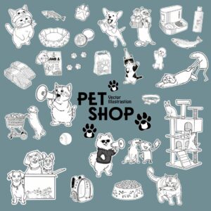Pet Shop Sticker Bundle - 124 Designs | Cute Pet Illustration Clipart PNG cover image.
