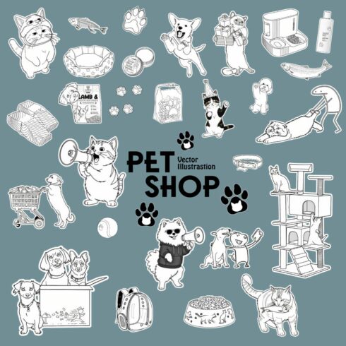 Pet Shop Sticker Bundle - 124 Designs | Cute Pet Illustration Clipart PNG cover image.