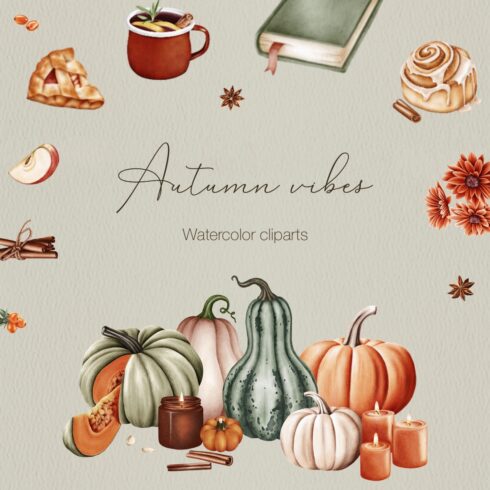Autumn Vibes Watercolor Clipart Bundle cover image.