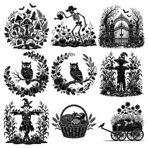 Festive Autumn Witchy Elements Black Silhouette Vector Clipart Bundle cover image.