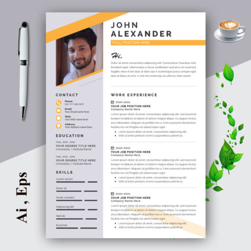 Orange Resume Layout Set cover image.