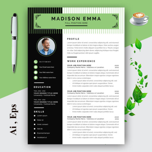 Black Resume Layout With Photo cover image.