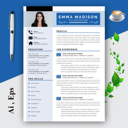 Resume Layout Set with Blue Header cover image.