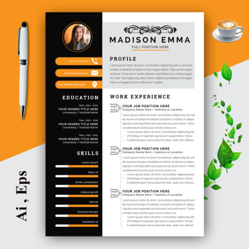 Resume Layout with Dark Sidebar and Orange Accents cover image.