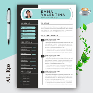 Resume and Cover Letter Layout with Black Sidebar Element cover image.