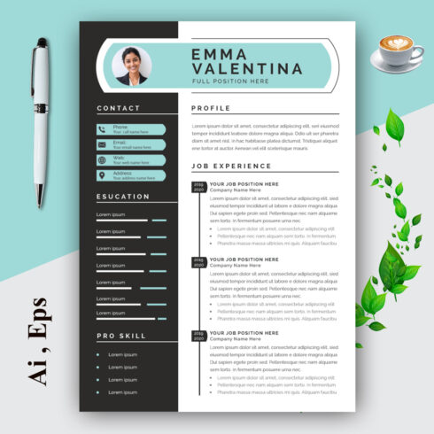 Resume and Cover Letter Layout with Black Sidebar Element cover image.