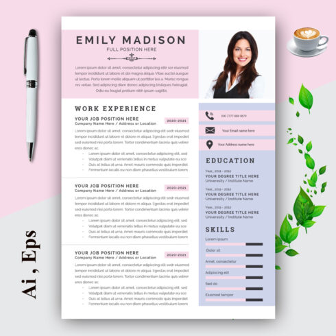 Resume Layout Set with Pink Elements cover image.