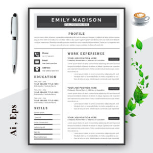 Resume and Cover Letter Layout with Black Line cover image.