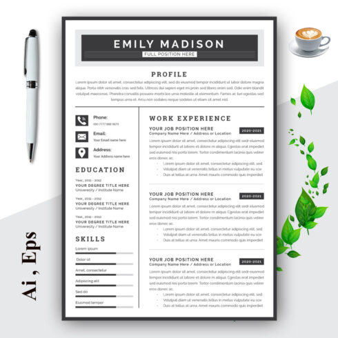 Resume and Cover Letter Layout with Black Line cover image.