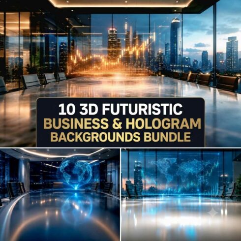 3D Futuristic Business & Hologram Backgrounds Bundle cover image.