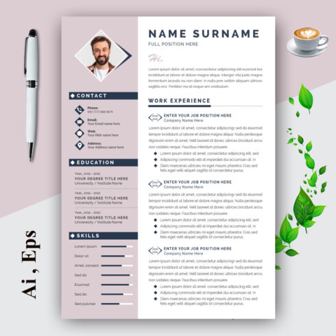 Resume and Cover Letter Layout Set with Pink Accents cover image.