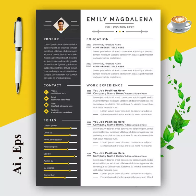 Resume Layout with Yellow and Black Sidebar cover image.