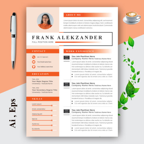 Creative Resume Layout Set with Orange Accents cover image.