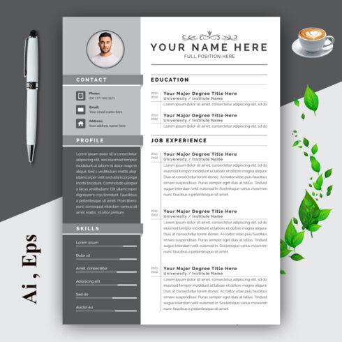 Resume and Cover Letter Layout with Gray cover image.